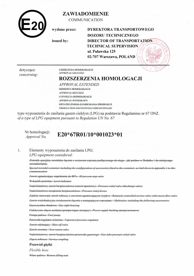 1APPROVAL ROZSZERZENIE HOMOLOGACJA D6