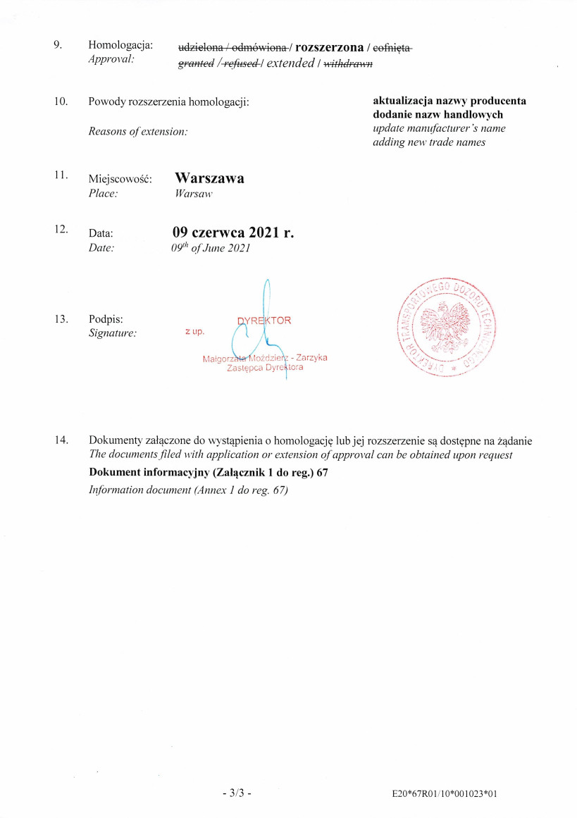 3APPROVAL ROZSZERZENIE HOMOLOGACJA D6