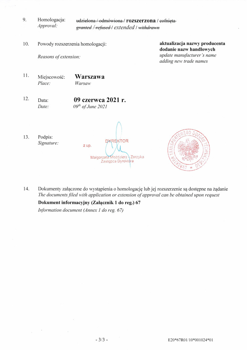 3APPROVAL ROZSZERZENIE HOMOLOGACJA D8